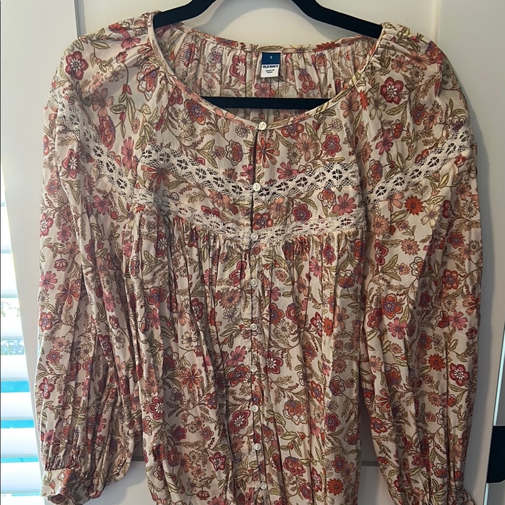 Old Navy Pink and Cream Relaxed Pleated Blouse